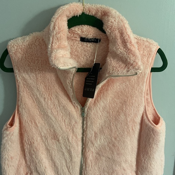 New Pink Soft Teddy Bear Hooded Vest SZ LARGE - Picture 2 of 6